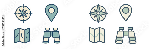 Adventure symbols showcasing navigation tools and exploration icons in a clean design