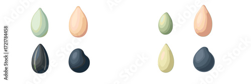 Colorful paint drops arranged in pairs on a white background for artistic inspiration and creativity in design