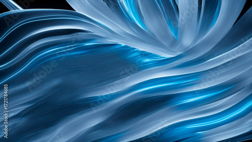 Wavy blue glass lines flowing abstractly