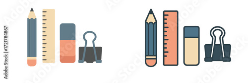 Colorful stationary items arranged nicely on a clean surface for creative work or school projects