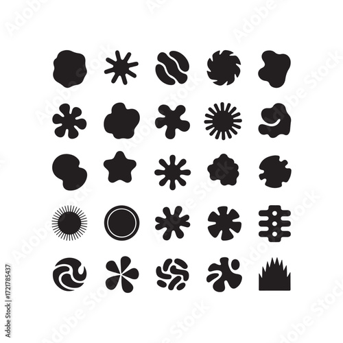 Abstract black shape vector set with creative geometric icons, decorative design elements, minimal silhouette collection, modern artwork template for creative backgrounds and graphics