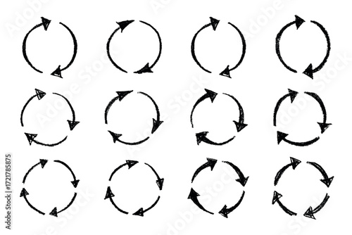 Set of hand drawn recycle arrow icon Recycling resources symbol Reuse of materials, zero waste, green environment, saving the planet