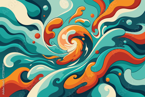Colorful abstract swirling waves in vibrant shades of blue, orange, and cream creating a dynamic visual experience
