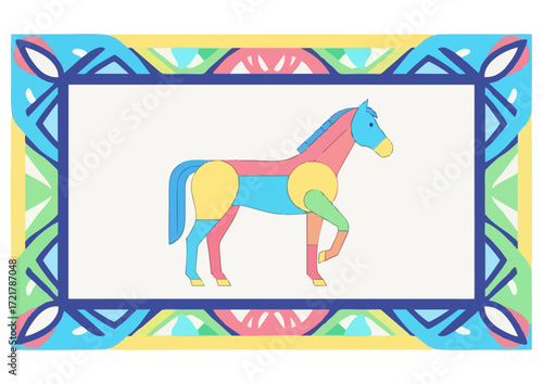 Carousel horse in a classic style, standing majestically, in bold red color