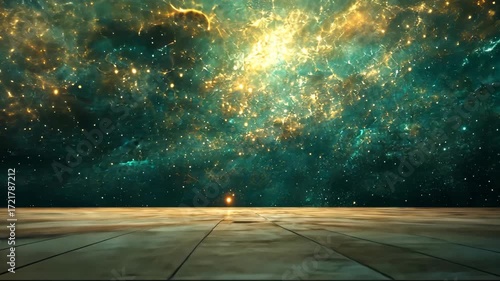 Cosmic Dance Above Wooden Floor.