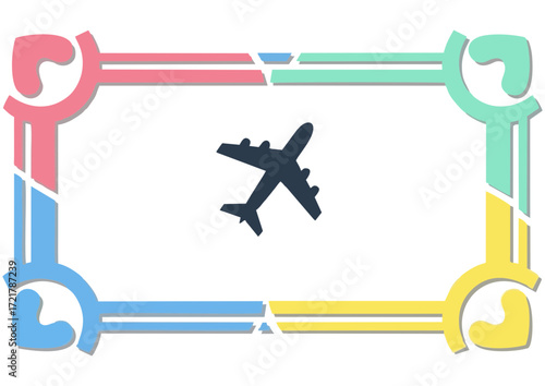 Stylized yellow airplane flying in a clear blue sky, vector illustration 