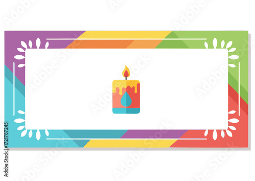 Stylized candle illustration on colorful decorative border concept