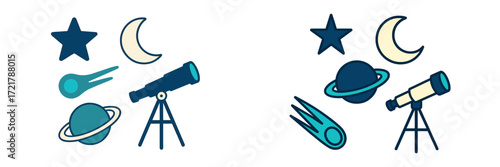 Exploring the night sky with telescopes, stars, planets, and comets in a clear, starlit setting