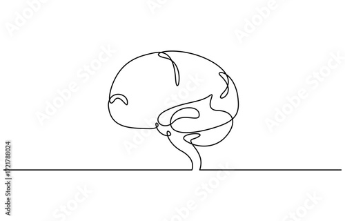 Continuous one line drawing of human brain vector illustration. Editable stroke