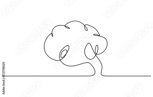 Continuous one line drawing of human brain vector illustration. Editable stroke