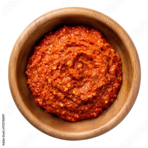 Thai red curry paste top view isolated on transparent background