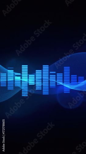 Blue equalizer and sound wave showing audio levels on black background