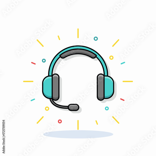 A modern teal headset with a microphone, representing customer service, communication, gaming, or call centers.