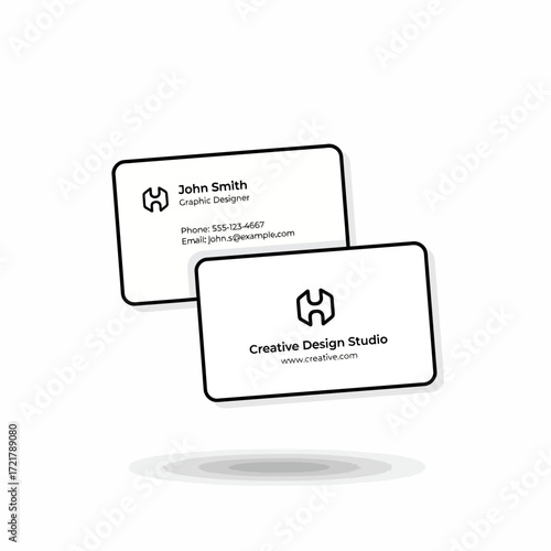 Minimalist black and white business card template for a creative design studio, with a modern abstract logo.