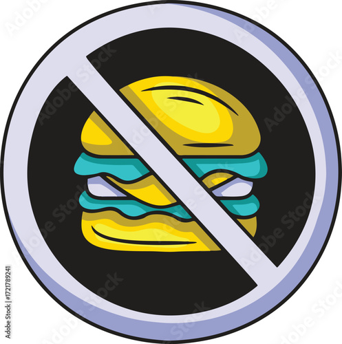 A nosymbol overlay on a cartoon hamburger