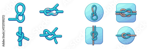 Various types of knots with illustrations showing how to tie each one clearly in a simple visual format