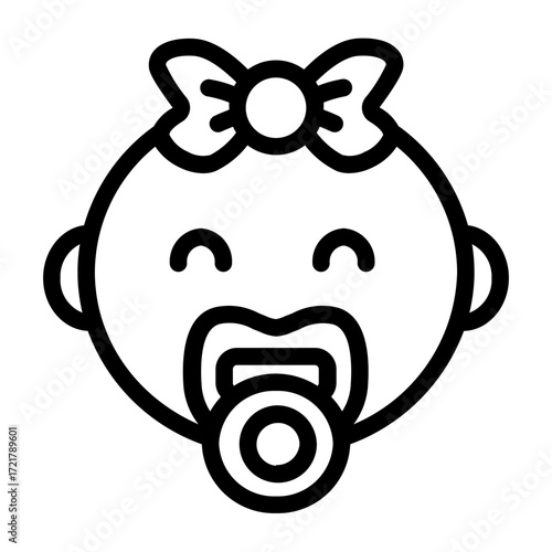 Line drawing of cute baby sitting on white background, feeling cute and happy, isolated baby or infant, flat vector illustration