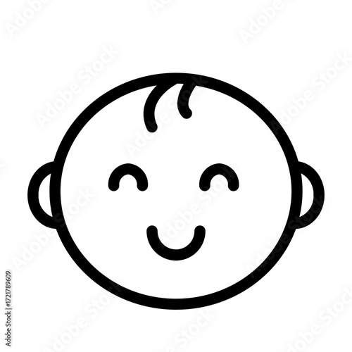 Line drawing of cute baby sitting on white background, feeling cute and happy, isolated baby or infant, flat vector illustration