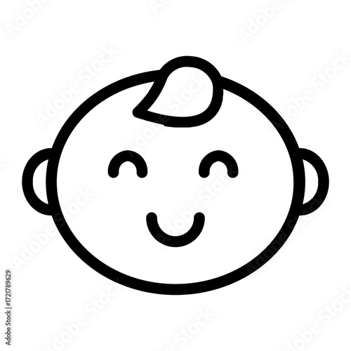 Line drawing of cute baby sitting on white background, feeling cute and happy, isolated baby or infant, flat vector illustration