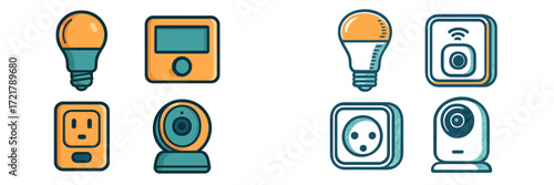 Smart home devices including bulbs, monitors, and cameras on a white background for modern living upgrades