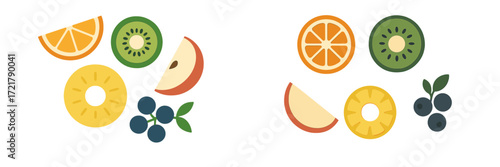 Colorful assortment of sliced fruits on a clean background showcasing health and freshness
