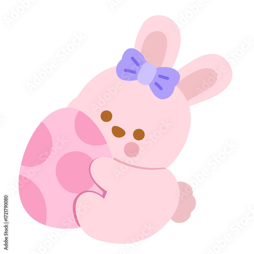 A pink bunny holding an egg