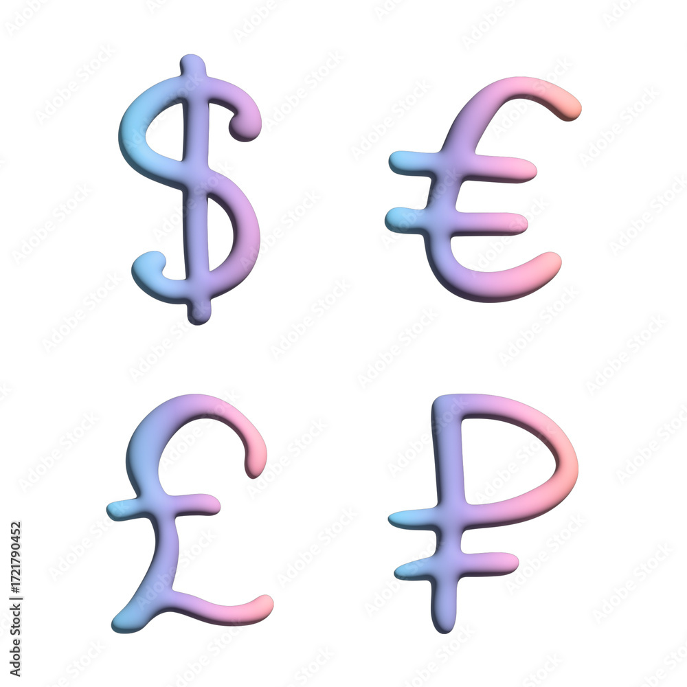 Obraz premium 3d multiple currencies symbol set Dollar euro pound ruble