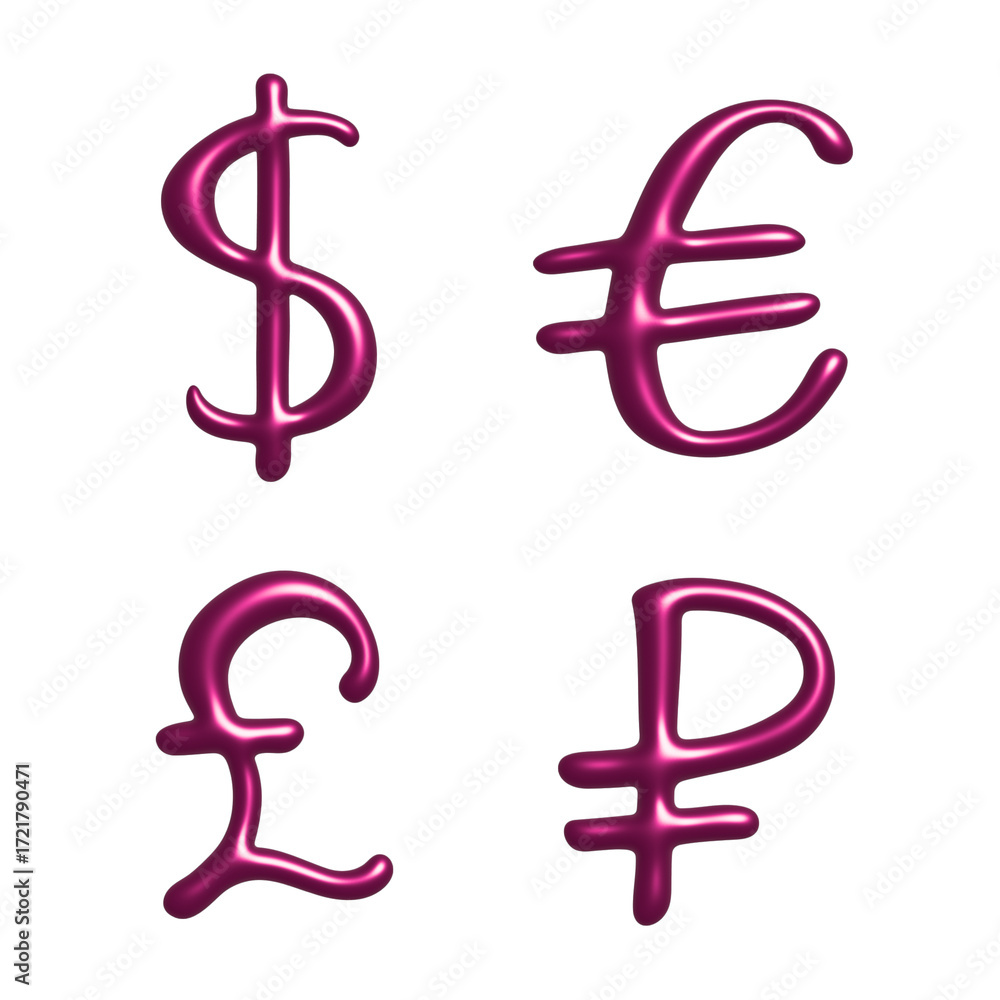 Obraz premium 3d multiple currencies symbol set Dollar euro pound ruble