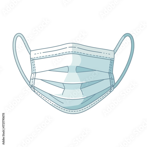 Vector illustration of a disposable blue surgical face mask for medical protection