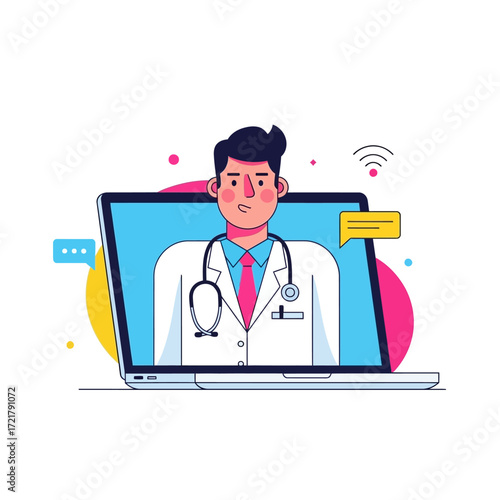 Vector illustration of an online doctor consultation and telemedicine concept