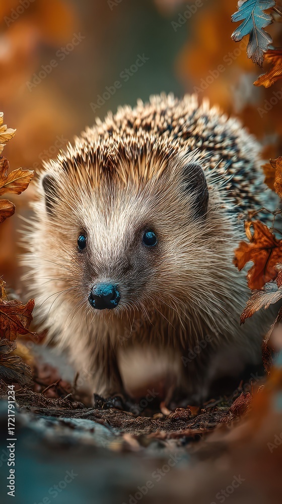 Fototapeta premium Hedgehog exploring a natural habitat during autumn