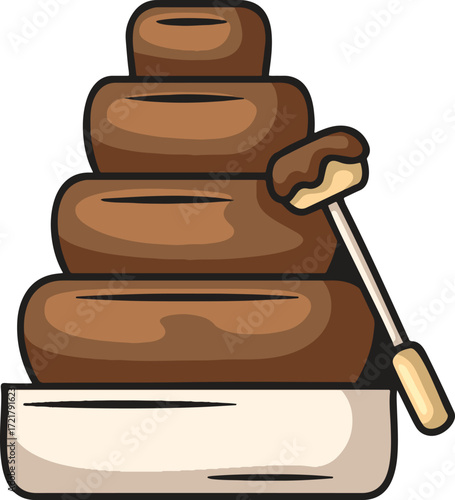 Chocolate fountain with a marshmallow on a skewer