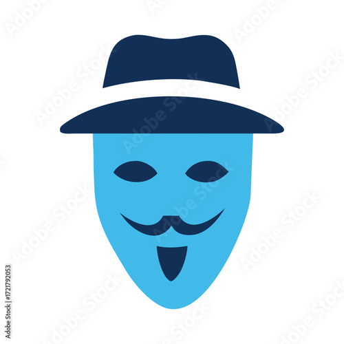 Stylized Blue Hacker Mask with Fedora Icon