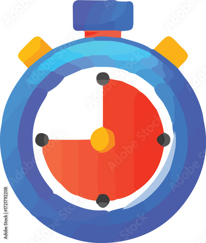 Cartoon stopwatch with blue casing yellow buttons and red dial