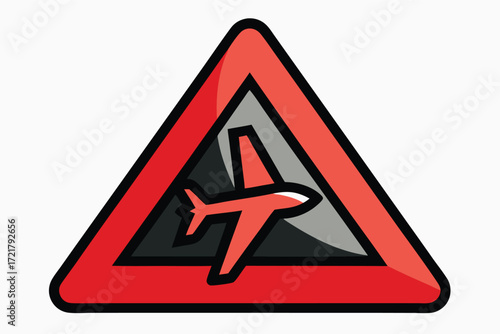 Warning sign showing airplane symbol indicating potential hazards at an airport or airstrip location
