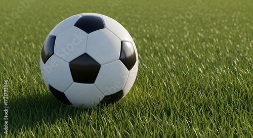 Classic soccer ball on a green grass field