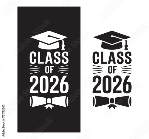 Vertical Banner Class of 2026 Graduation Vector with Cap and Diploma