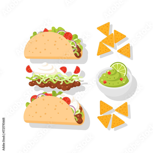 Delicious Tacos with Guacamole and Tortilla Chips A Mexican Food Delight