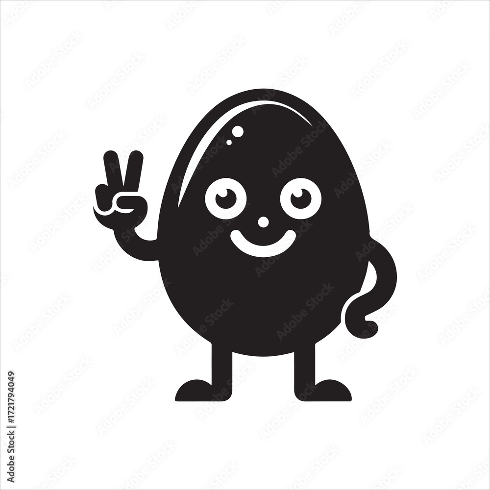 Obraz premium Cheerful Egg Character Giving Peace Sign with Smiling Face and Legs 1.
