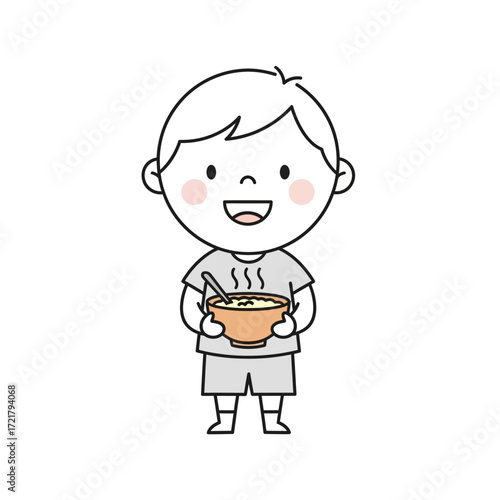 Happy Boy Enjoying a Bowl of Warm Food