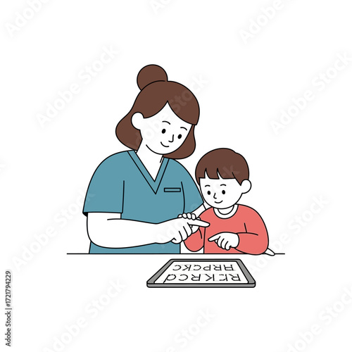 Teacher and Child Learning Together Using Tablet