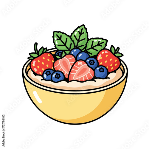 Delicious Berry Oatmeal Breakfast Bowl Illustration