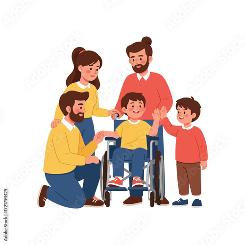 Happy Family with Child in Wheelchair Inclusive Illustration