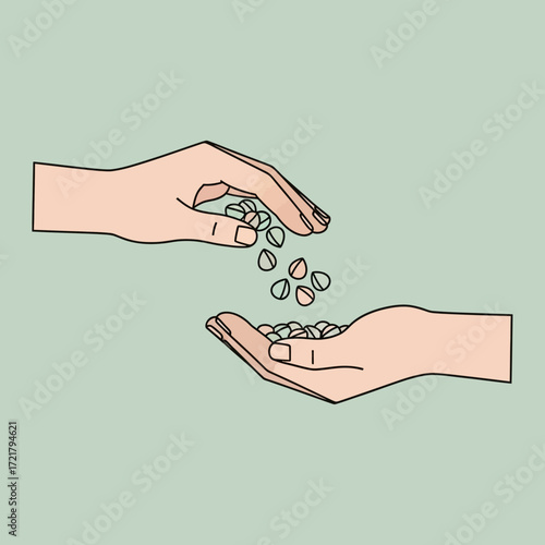 Giving and Receiving Hands Sharing Seeds of Hope