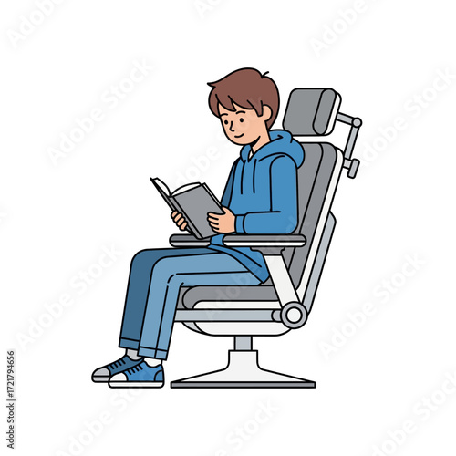 Relaxed Boy Reading Book in Comfortable Chair Illustration
