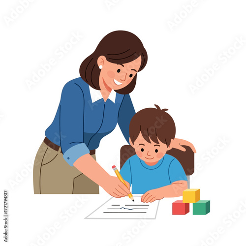 Teacher Guiding Student's Handwriting Practice