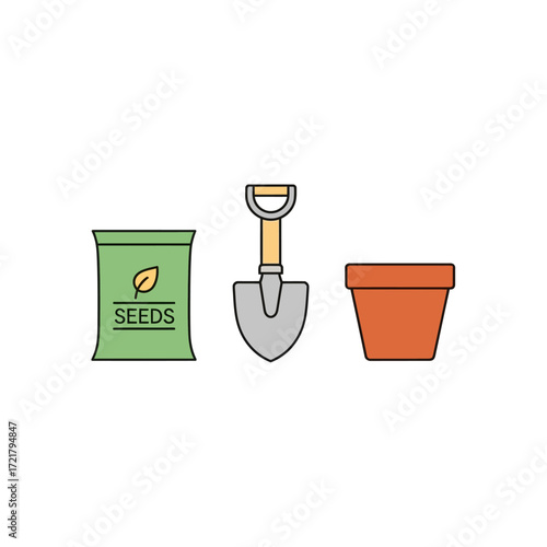 Gardening Essentials Seeds, Trowel, and Pot for Planting