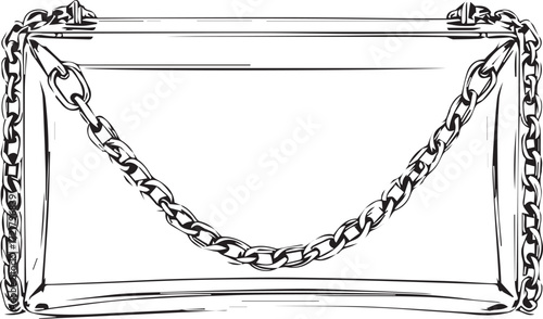 Transparent handbag illustration with silver metallic chain strap, modern acrylic design, and minimalist fashion aesthetic