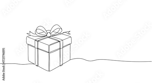 Line art illustration of a gift box with ribbon and bow  