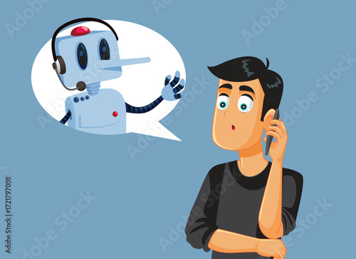 Man Being Fooled by Ai Scam Vector Cartoon Illustration. Person being deceived by the use of artificial new technology
